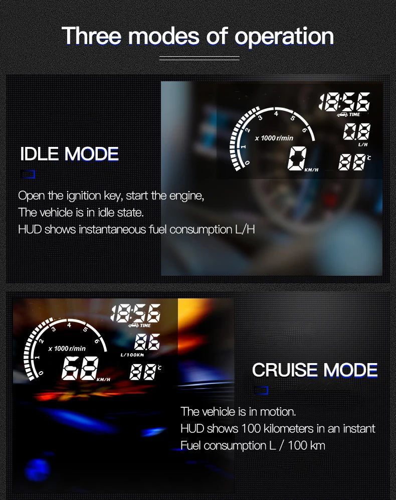 KWHUD HUD Head Up Display Car OBD2 Digital Speedometer RPM Tacho Volt Water Temp Meter Windshield Speed Projector Car Electronic sayaragear