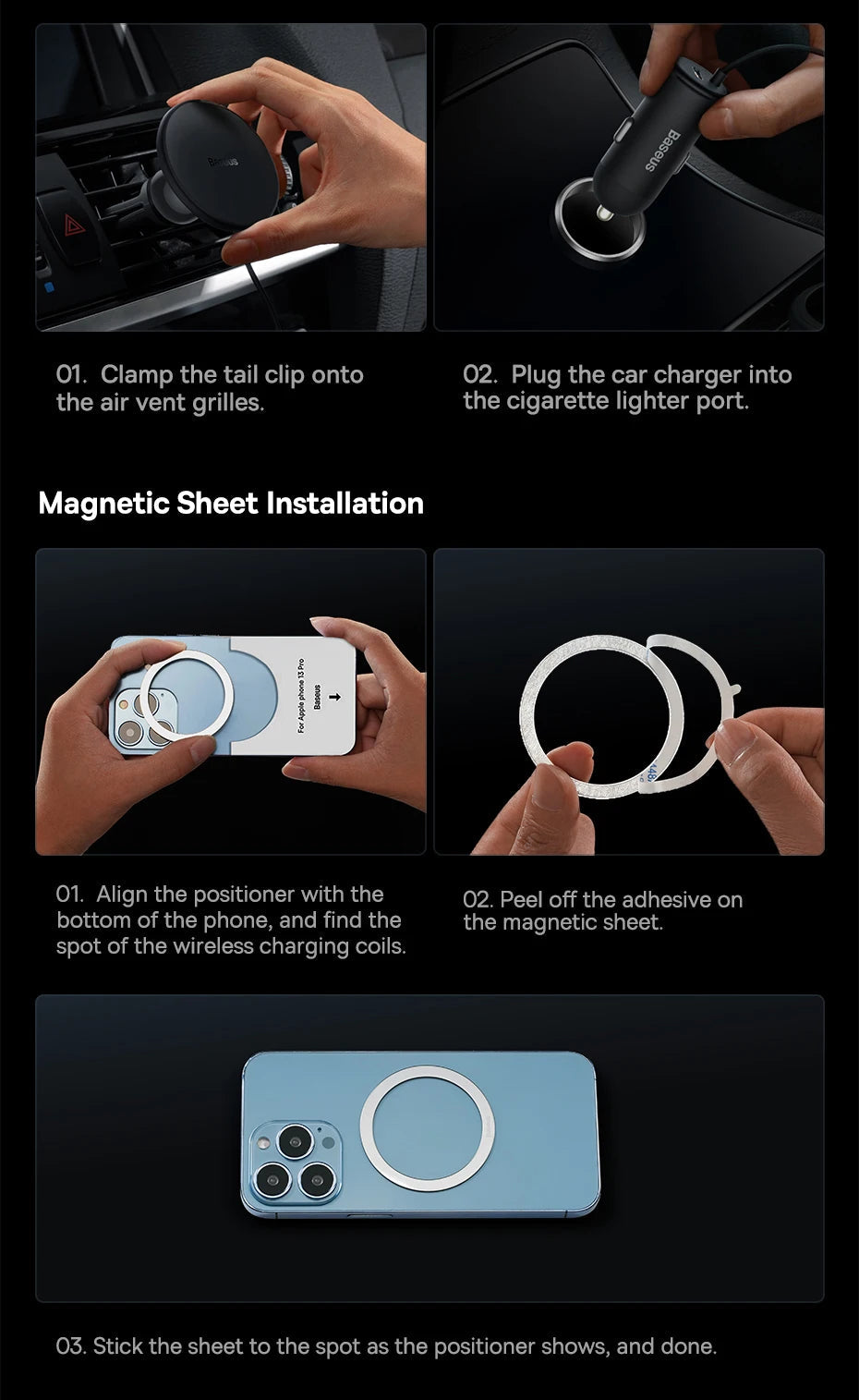 Baseus Magnetic Wireless Charger Car Phone Holder 15W Fast Charging Wireless Car Charger Holder For iPhone 16 15 14 13 Car Mount sayaragear