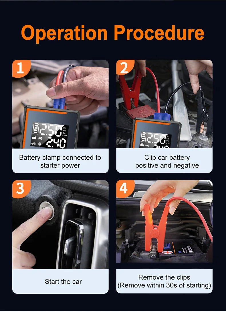 2025 Newest All-in-One Car Emergency Jump Starter & Air Pump 1200A Peak 150PSI Tire Inflator with LED Light & Power Bank sayaragear
