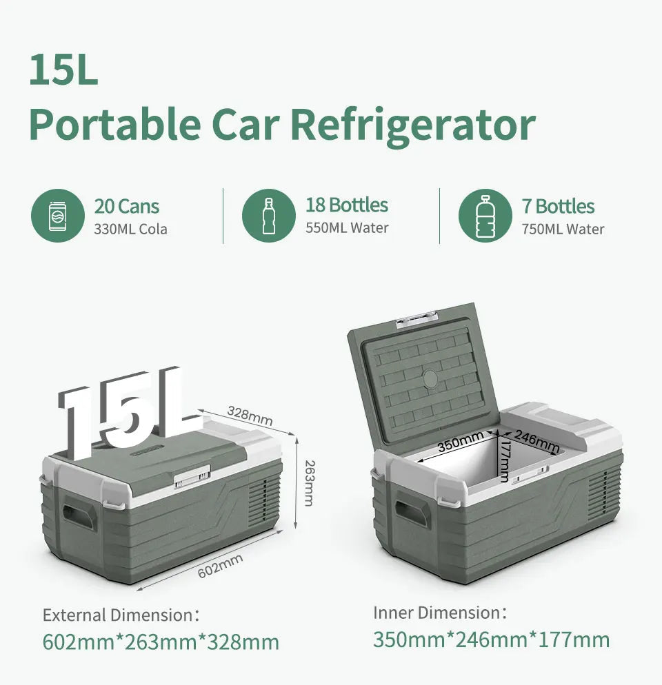 Alpicool NL15 15L Portable Car Refrigerator 12 Volt Mini Fridge Freezer 12/24V DC 100-240V AC Cooler Ice Box for Truck Camping sayaragear