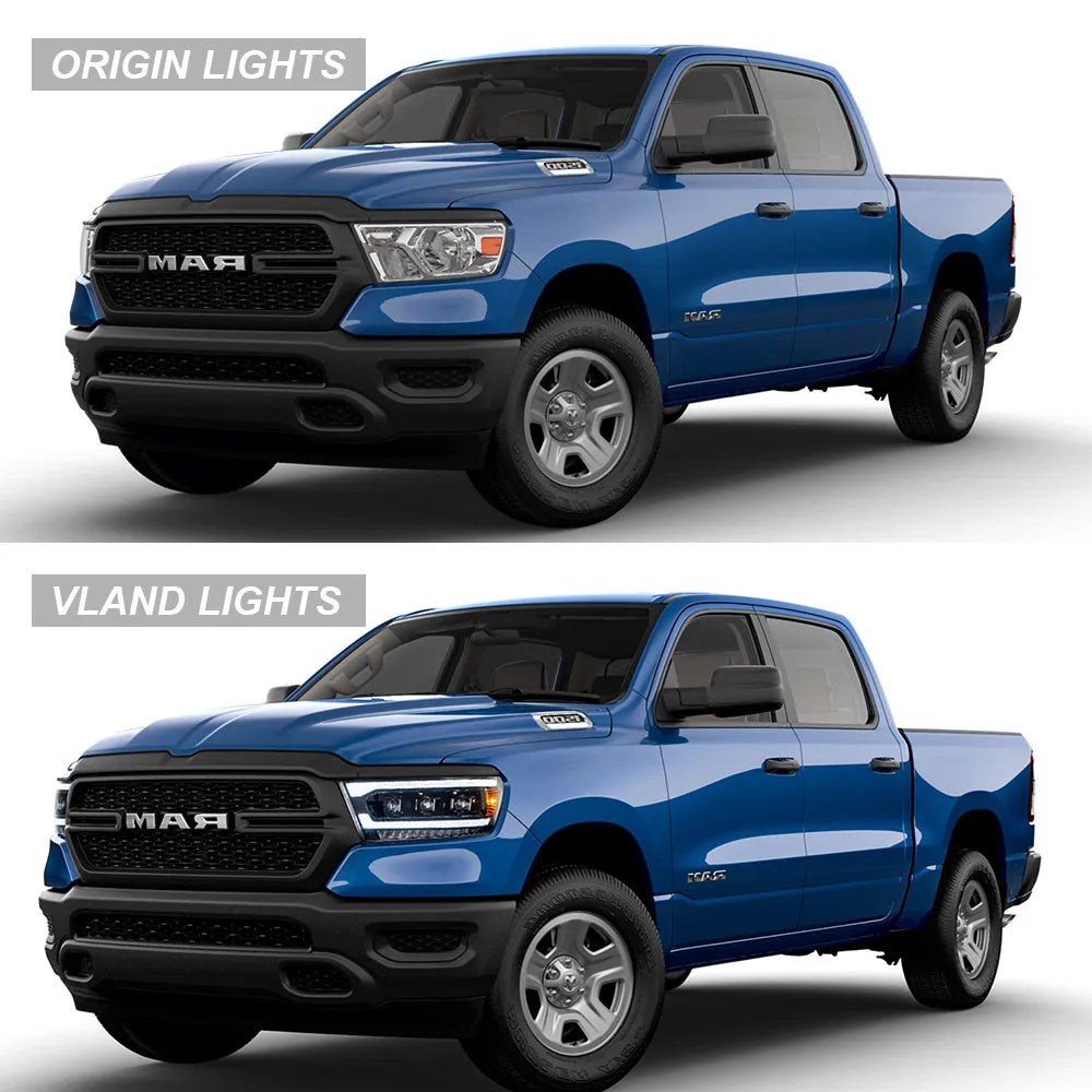 Vland 19-24 Ram 1500 5th Gen (DT) LED Matrix Projector HeadLights Black Assembly sayaragear