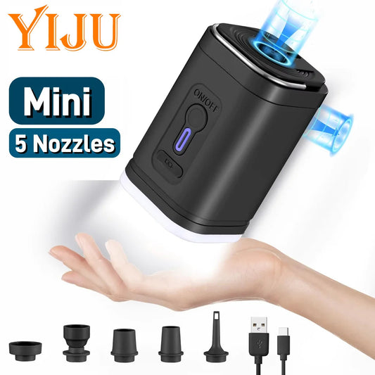 YIJU Mini Portable Air Pump with 1200mAh Battery USB Rechargeable to Inflate Deflate for Pool Float, Air Bed, Vacuum Storage Bag sayaragear
