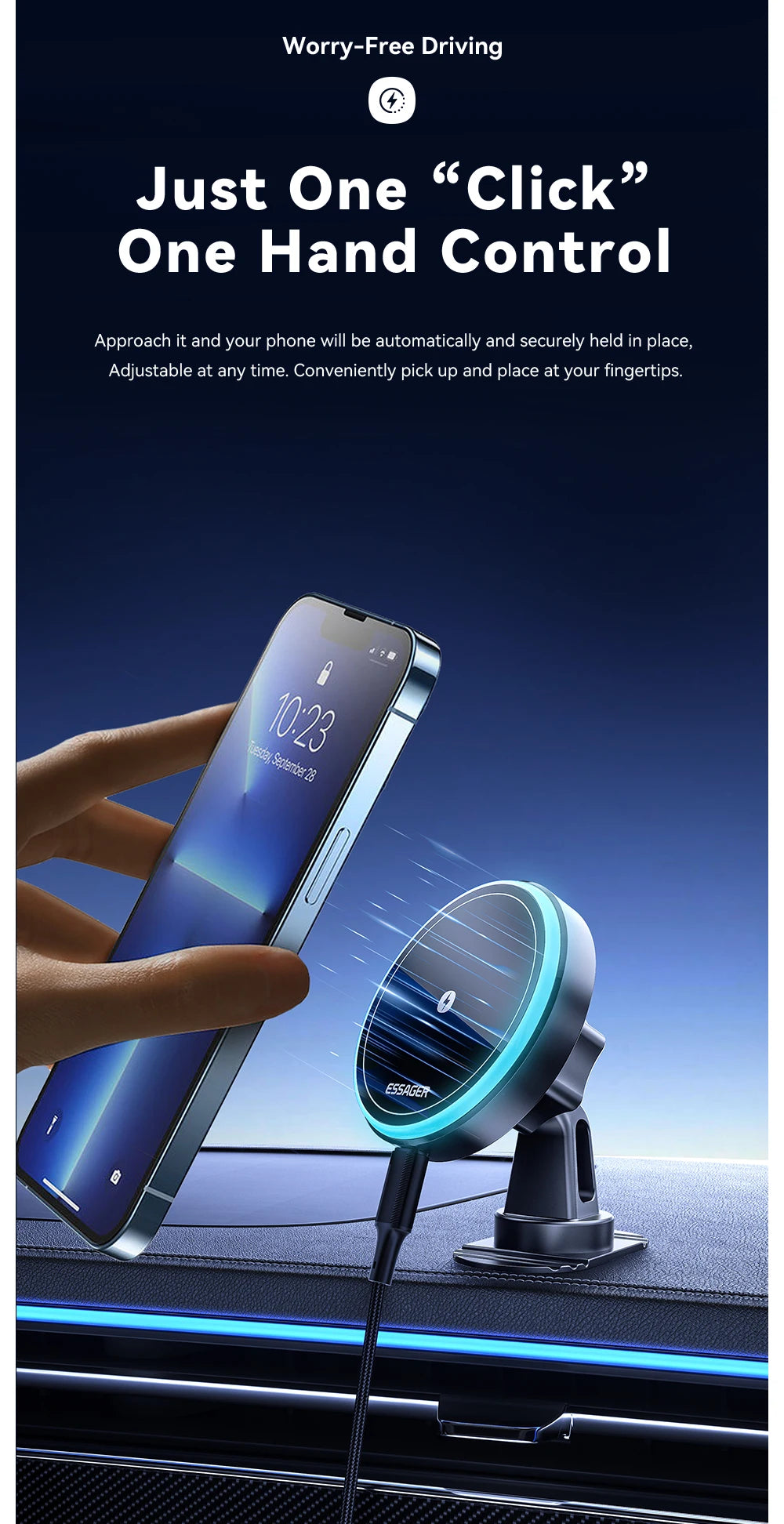 Essager 15W Magnetic Wireless Car Phone Holder Adjustable 360 degrees Car Charger For iPhone15 14 13 Pro Samsung Universal Phone sayaragear