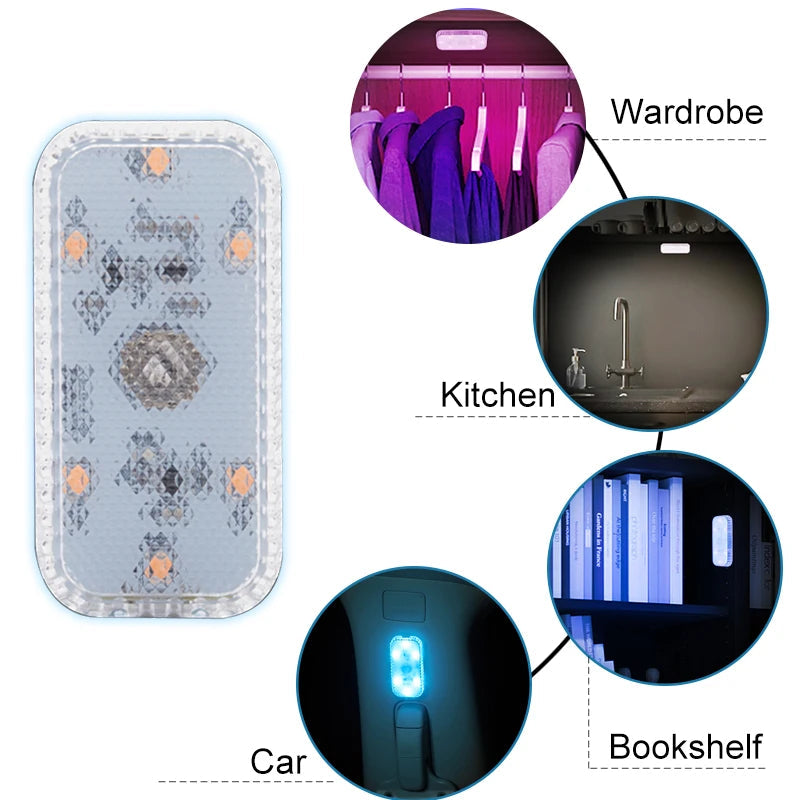 LED Touch Light Mini Wireless Car Interior Lighting Auto Roof Ceiling Reading Lamp for Trunk Storage Box USB Charging sayaragear