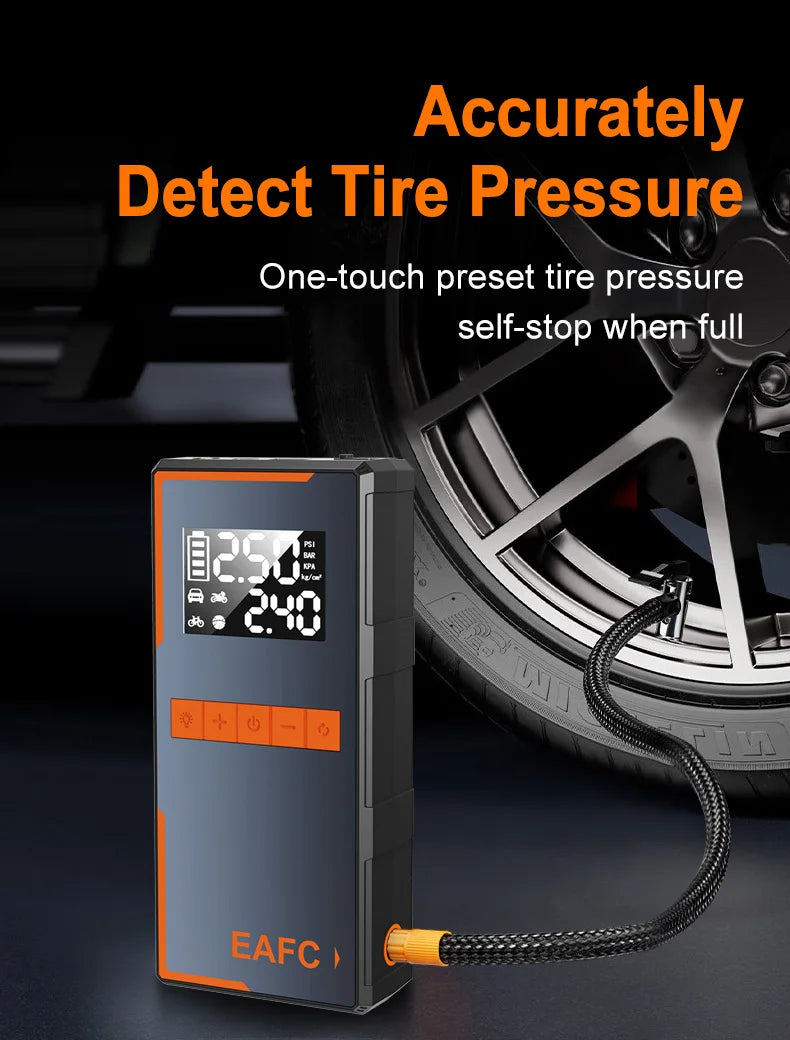 2025 Newest All-in-One Car Emergency Jump Starter & Air Pump 1200A Peak 150PSI Tire Inflator with LED Light & Power Bank sayaragear