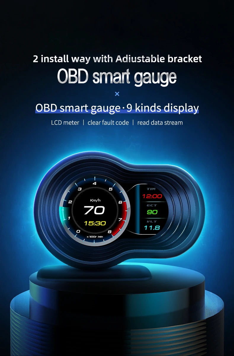 NEW Multi-function Full LCD Instrument OBD+GPS Dual System Car OBD2 GPS HUD Head Up Smart Digital Speedometer with Tester Alarm sayaragear