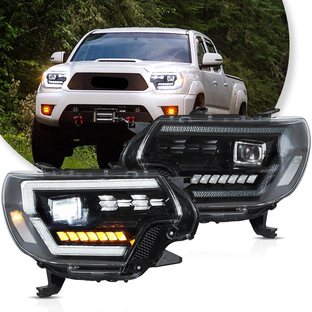 Vland 12-15 Tacoma Full LED Dual Beam Projector Headlights Black sayaragear