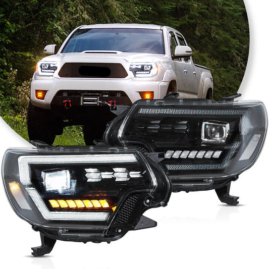 Vland 12-15 Tacoma Full LED Dual Beam Projector Headlights Black sayaragear