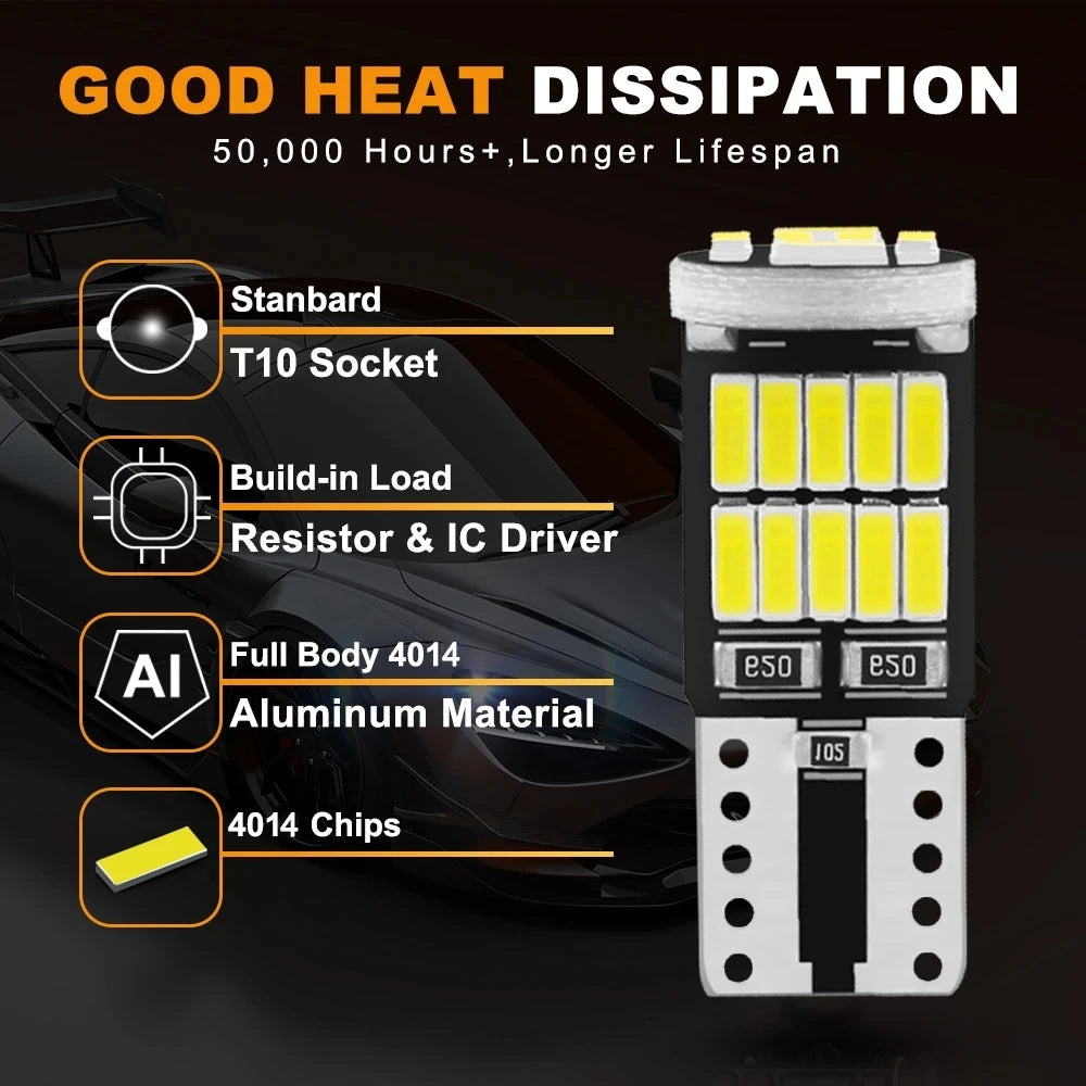 2/6/10/20/30/40/50pcs T10 W5W 194 501 Led Canbus No Error Car Interior Light T10 26 SMD 4014 Chip Pure White Instrument Lights B sayaragear