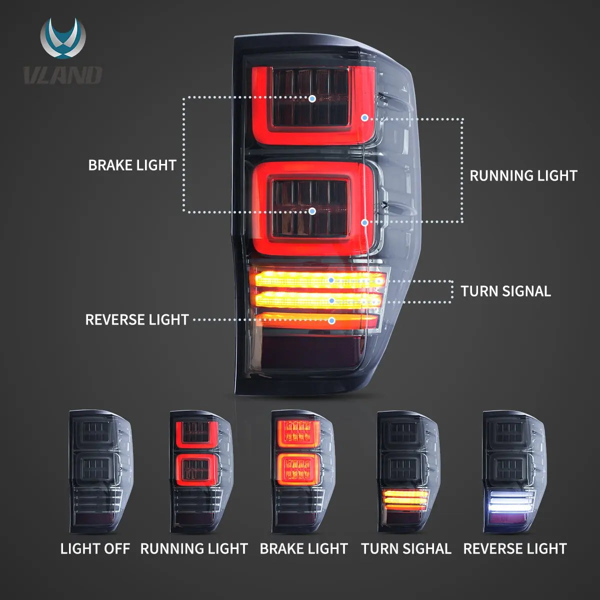 Vland 12-22 Ranger 1th Gen (T6/P375) LED Tail Lights With Sequential Turn Signal (Not Fit For US Models) sayaragear