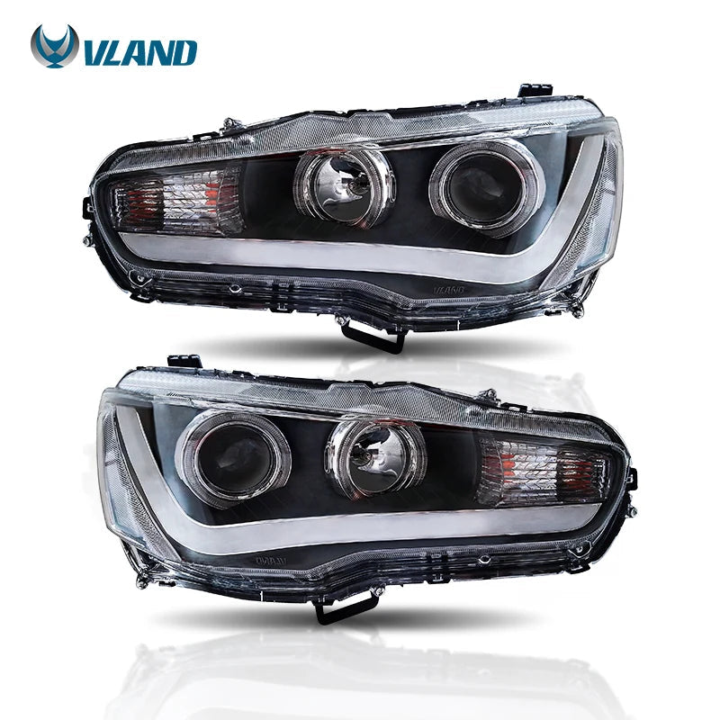 VLAND LED Headlights For 2010-UP Mitsubishi Lancer EVO X Full Black Sequential A Set sayaragear