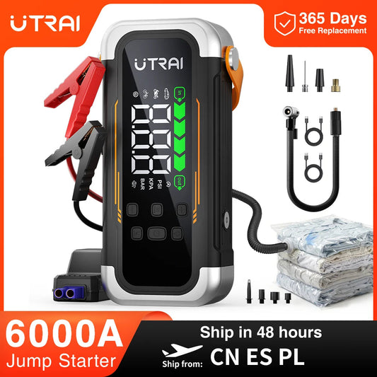 UTRAI 5 in 1 6000A Car Jump Starter 150PSI Air Pump PD30W Power Bank High-speed Airflow Dualmode For kayakingCar Battery Booster sayaragear