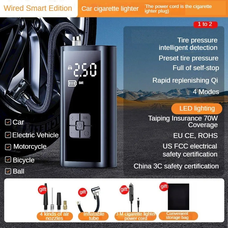 Car Air Pump Wired/Wireless Protable Car Air Compressor 150PSI Tire Inflation Pump for Motorcycle Bicycle Car Tire Ball Inflator sayaragear