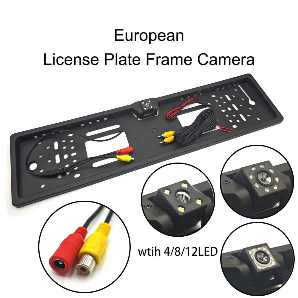 4/8/12LED European License Plate Rearview Camera Frame Reverse Backup Camera Night Vision for Truck Car SUV, Camper Pickup sayaragear