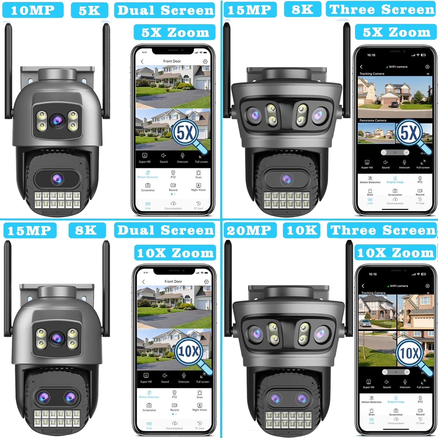 20MP Outdoors Wifi Camera 10K HD Three Lens Security 5G PTZ IP Camera 10X Digital Zoom Lens Human AI Auto Detect Tracking Camera sayaragear