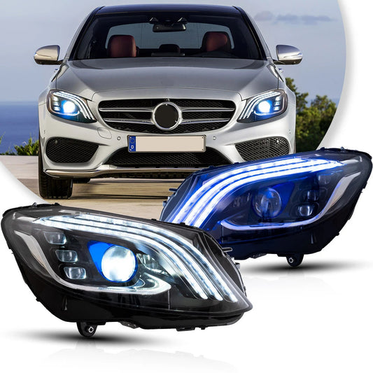 Vland 15-21 Mercedes-Benz C-Class 4th Gen (W205) LED Matrix Headlights Black with DRL High Low Beam Front Headlamp Assembly sayaragear