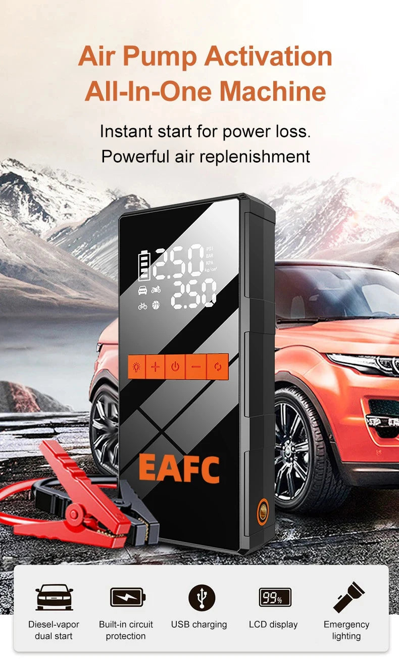 12V Car Jump Starter 4 In 1 Car Wireless Tire Inflator Pump Air Compressor Power Bank Potable Battery Starting Fast Charging sayaragear
