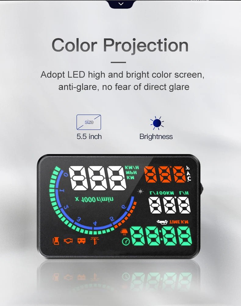 KWHUD HUD Head Up Display Car OBD2 Digital Speedometer RPM Tacho Volt Water Temp Meter Windshield Speed Projector Car Electronic sayaragear