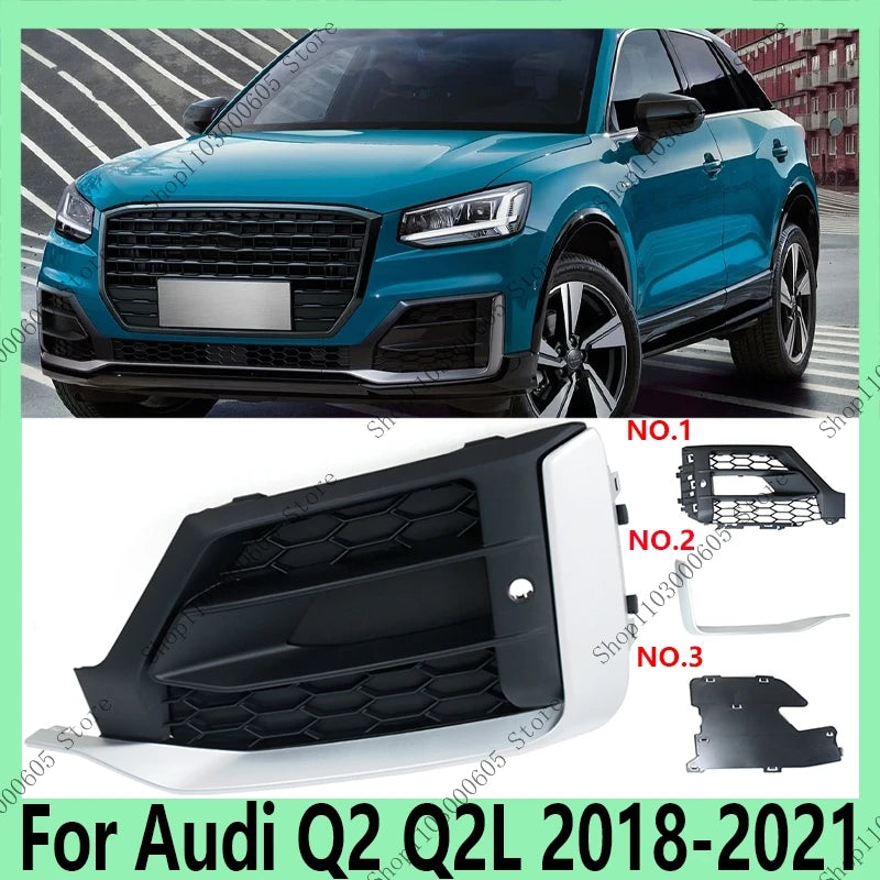 For Audi Q2 Q2L 2018-2021 Sports Auto Parts Front Bumper Fog Light Frame Grille Protection Cover 81D807681BRU6 81D807682BRU6 sayaragear