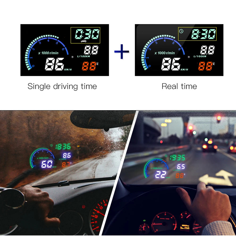 KWHUD HUD Head Up Display Car OBD2 Digital Speedometer RPM Tacho Volt Water Temp Meter Windshield Speed Projector Car Electronic sayaragear