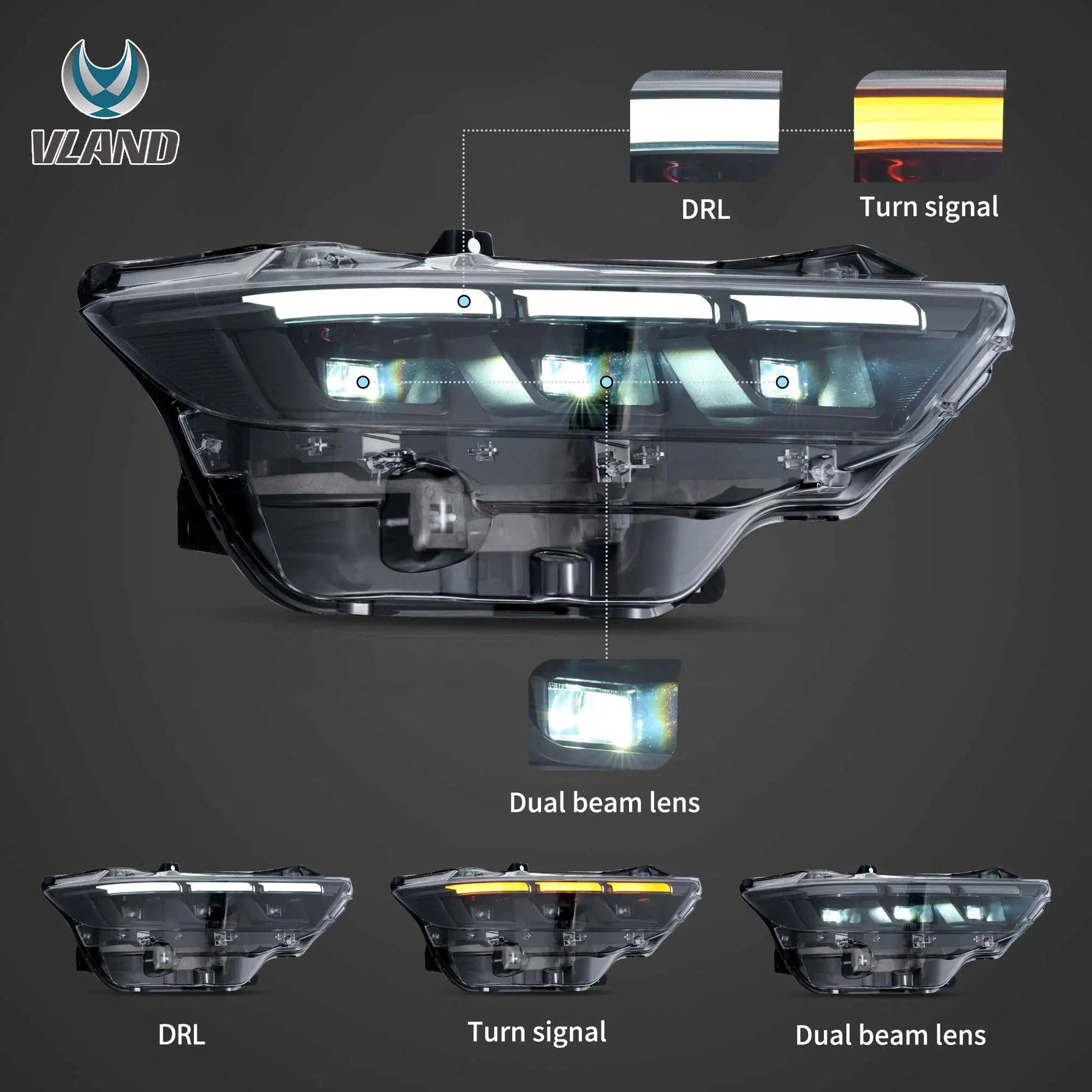 Vland 23-26 Mustang S650 Headlights Full LED With Start-up Animation sayaragear