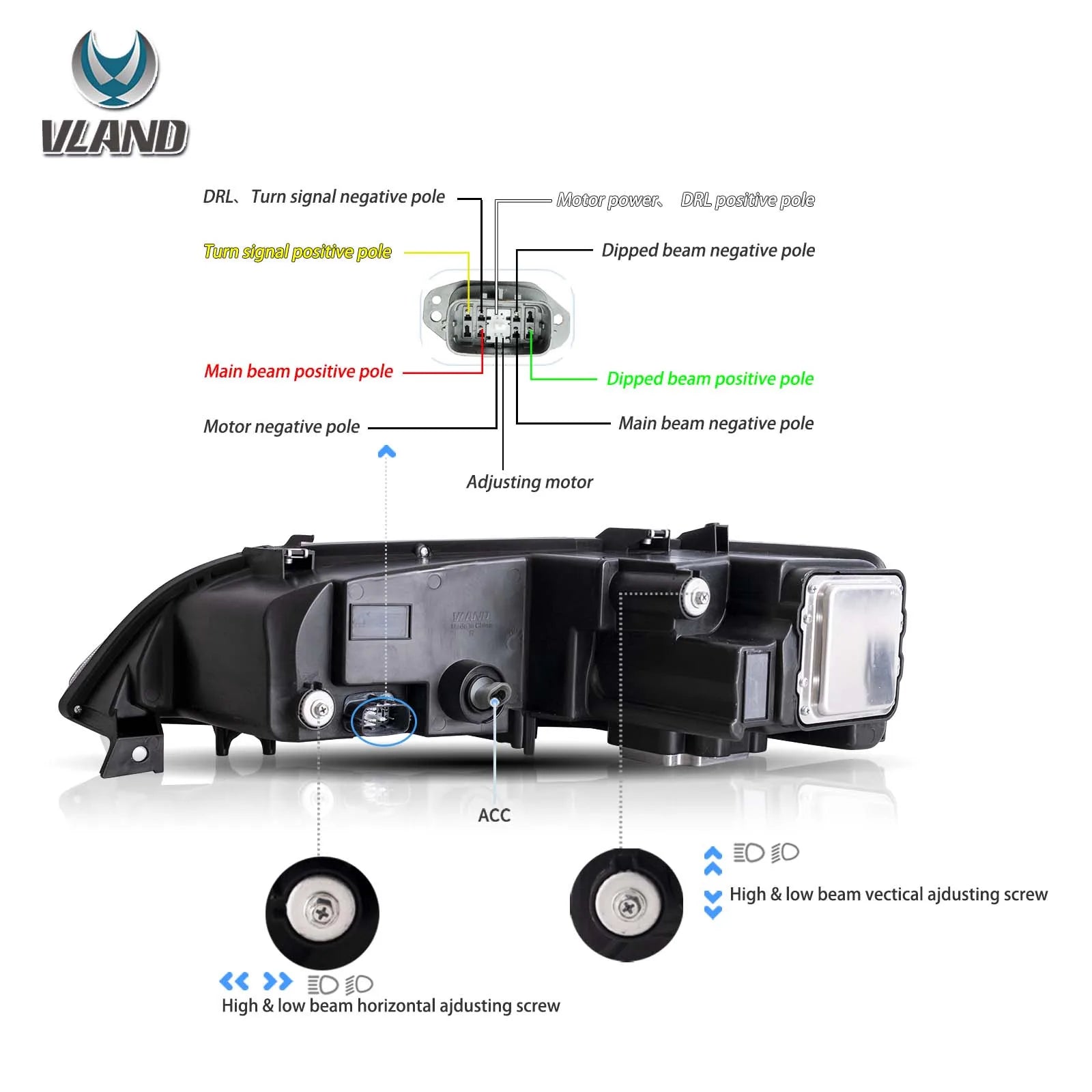 Vland 2002-2008 6 1th Gen (GG1) Pre-Facelift Sedan LED Matrix Projector Headlights Black sayaragear