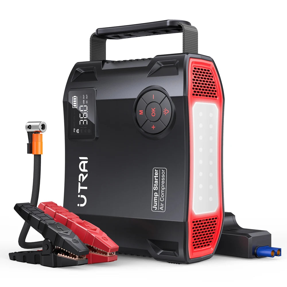 UTRAI 4 In 1 2000A Jump Starter Power Bank 16000mAh 150PSI Air Compressor Tire Pump Portable Charger Car Booster Starting Device sayaragear