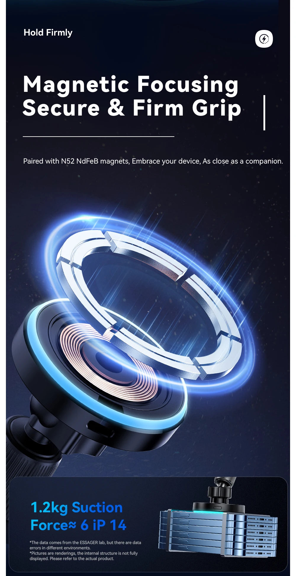 Essager 15W Magnetic Wireless Car Phone Holder Adjustable 360 degrees Car Charger For iPhone15 14 13 Pro Samsung Universal Phone sayaragear