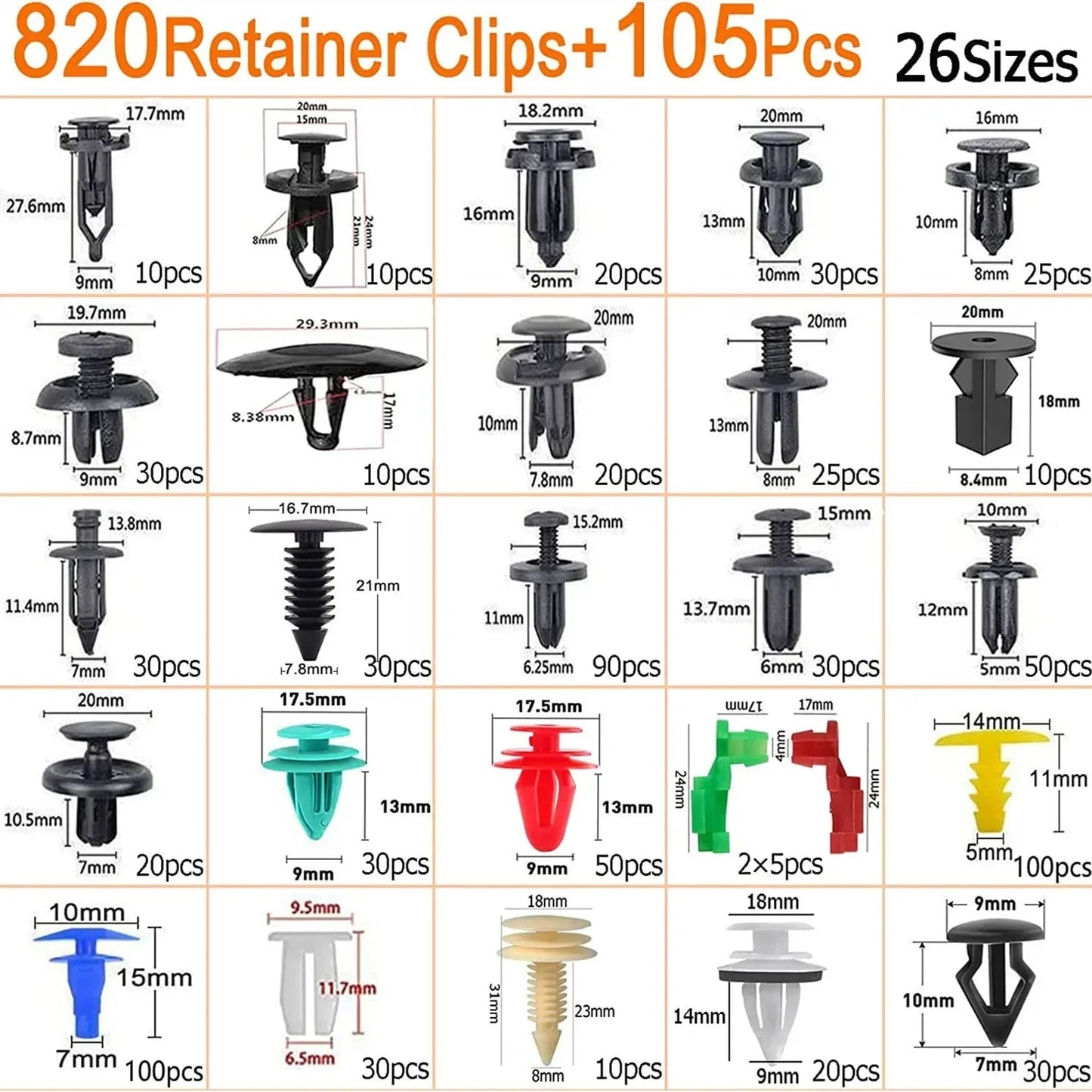 800pcs-100Pcs Car Fastener Clip Kit Fender Rivet Plastic Clips Auto Body Push Retainer Pin Rivet Bumper Door Trim Panel Repair sayaragear