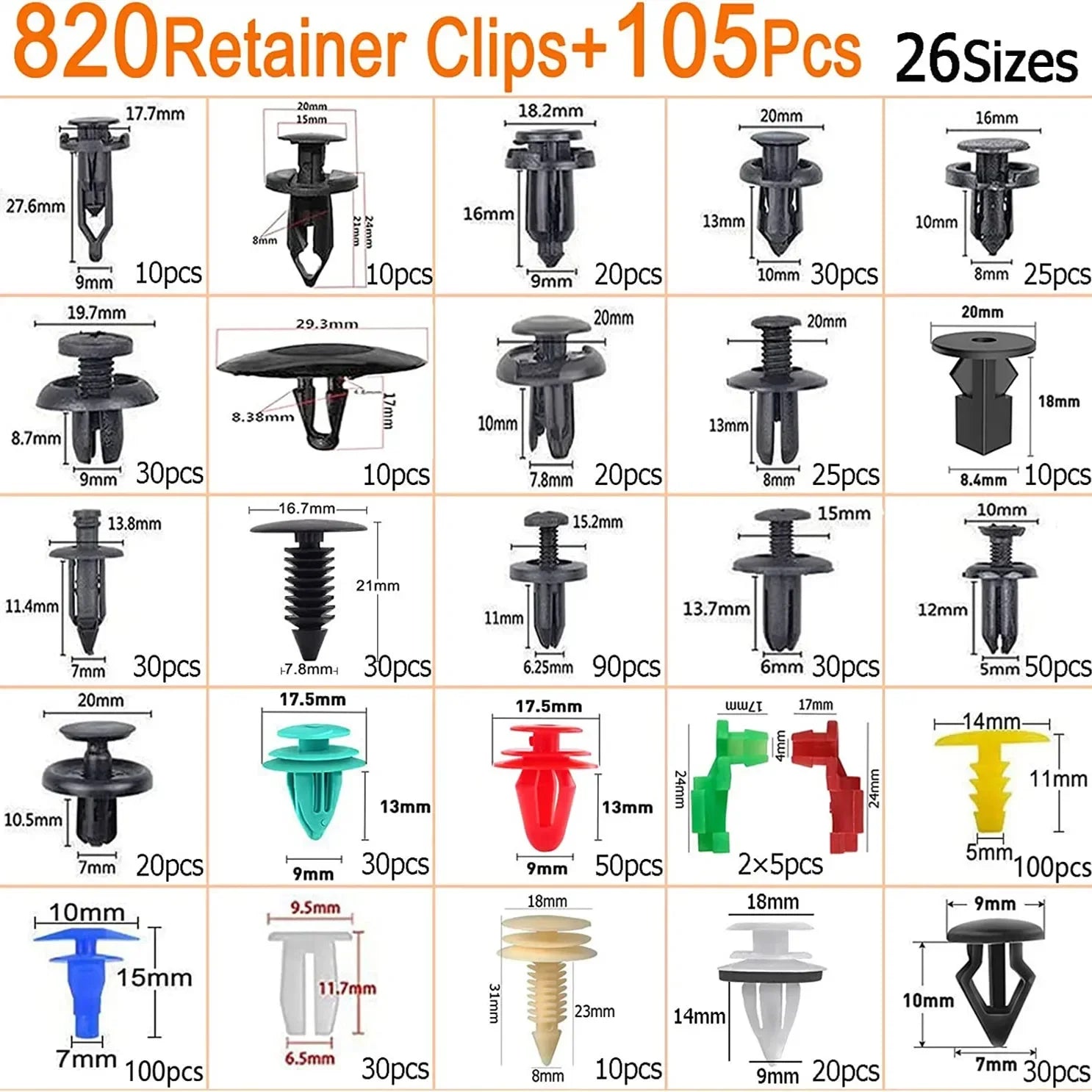 800pcs-100Pcs Car Fastener Clip Kit Fender Rivet Plastic Clips Auto Body Push Retainer Pin Rivet Bumper Door Trim Panel Repair sayaragear