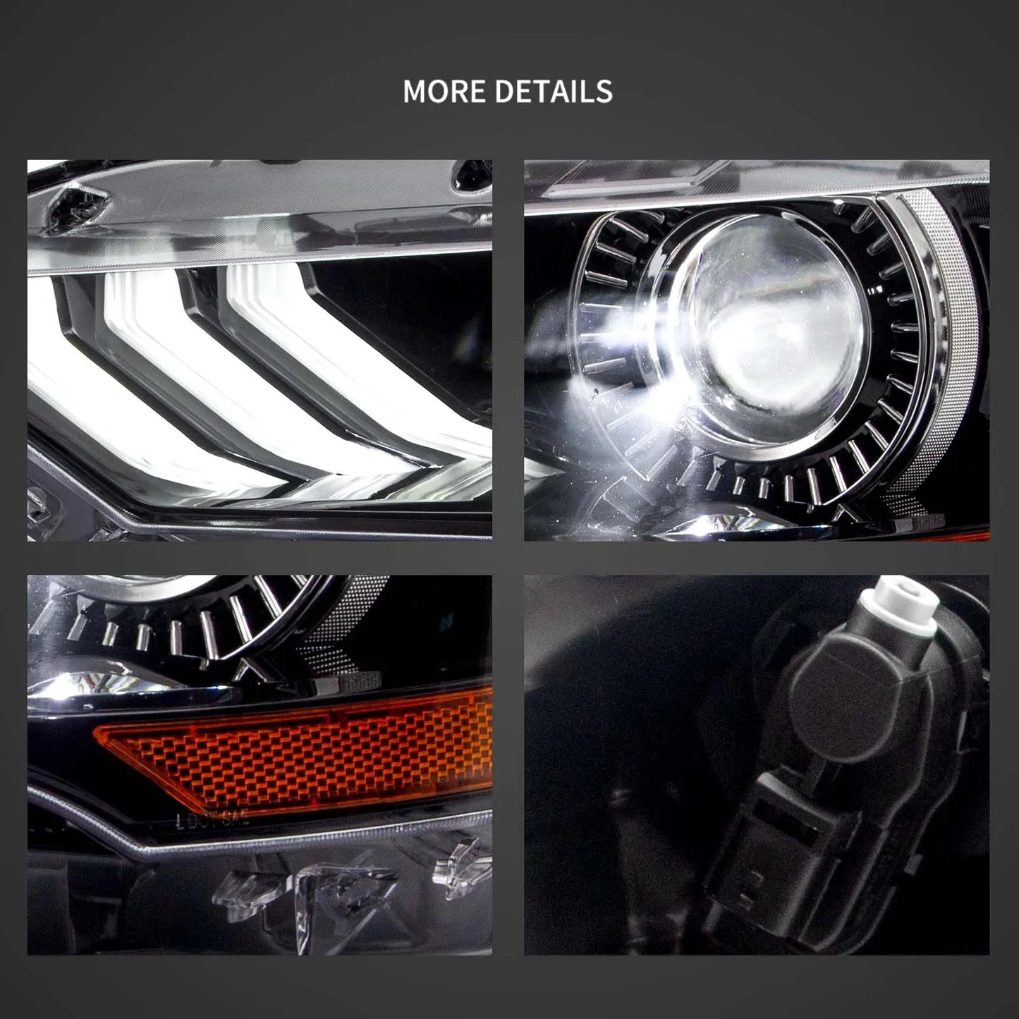 Vland 18-24 Mustang 6th Gen LED Dual Beam Projector RGB Headlights Black with DRL High Low Beam Front Headlamp Assembly sayaragear