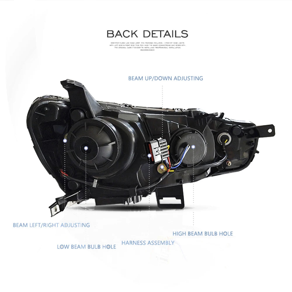 VLAND LED Headlights For 2010-UP Mitsubishi Lancer EVO X Full Black Sequential A Set sayaragear