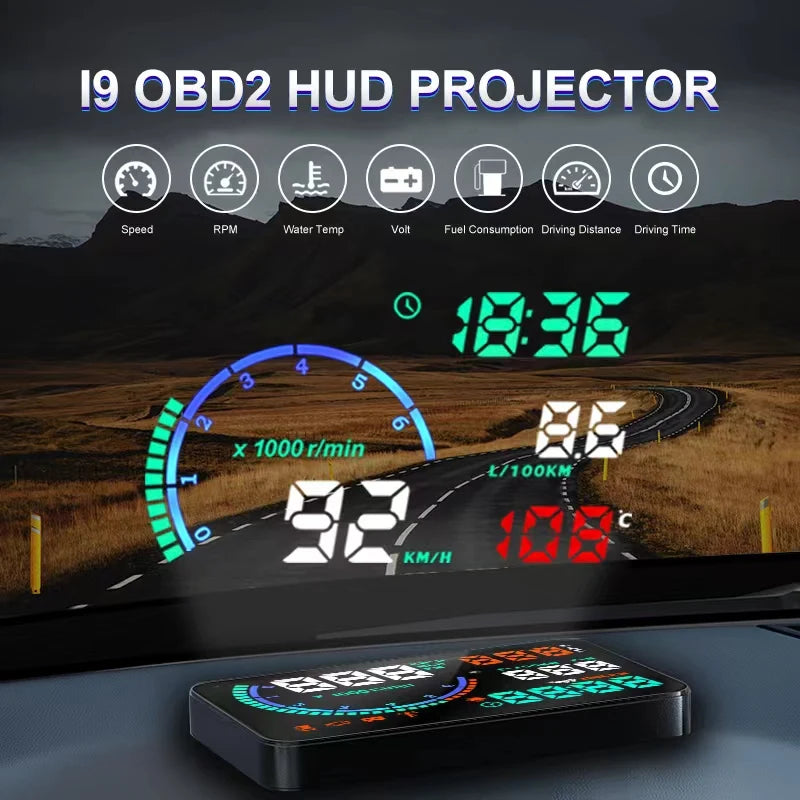 KWHUD HUD Head Up Display Car OBD2 Digital Speedometer RPM Tacho Volt Water Temp Meter Windshield Speed Projector Car Electronic sayaragear