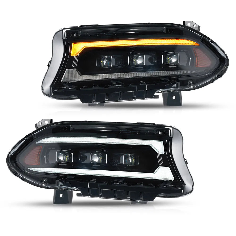 VLAND Bi-LED Projector Headlights Black For 2015-2023 Dodge Charger LED DRL Sequential Turn Signal Front Lamp Assembly sayaragear