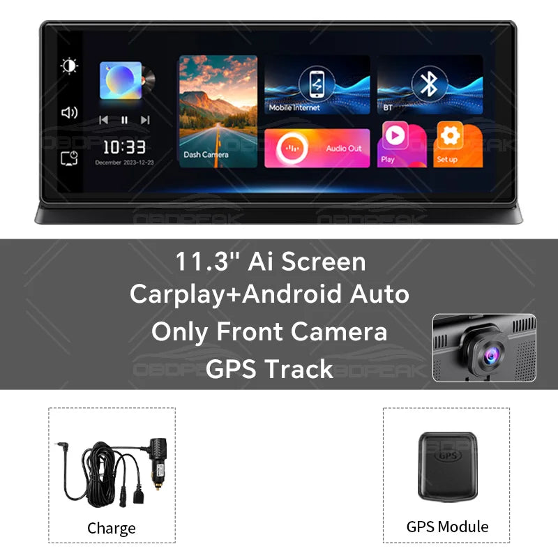 K2 Pro 11.3" Car DVR 4K Camera Wireless Carplay Android auto Ai Screen Dash Cam Dual Len Video Recorder GPS Navigation Dashboard sayaragear