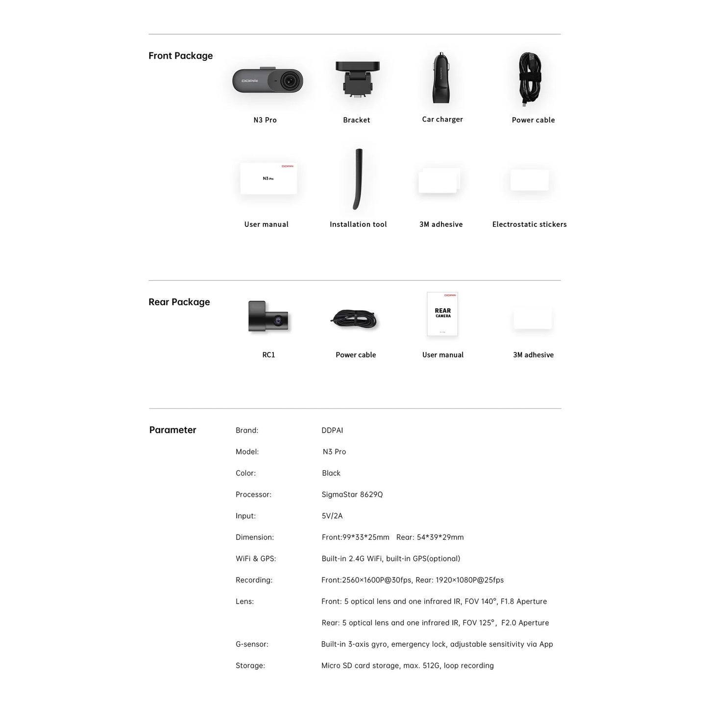 DDPAI Mola N3 Pro Dash Camera Driving Vehicle Cam Wifi Smart Connect Car Recorder 2.5K Car DVR Dash Camera sayaragear