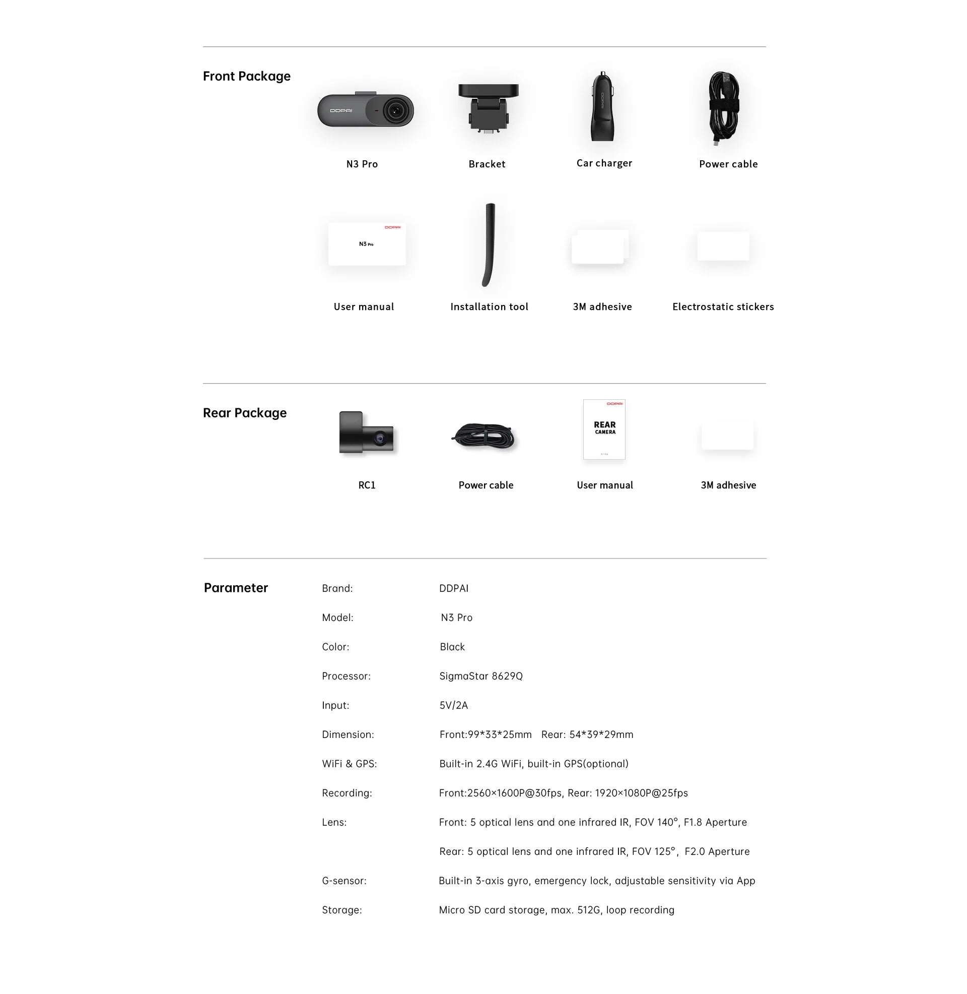 DDPAI Mola N3 Pro Dash Camera Driving Vehicle Cam Wifi Smart Connect Car Recorder 2.5K Car DVR Dash Camera sayaragear