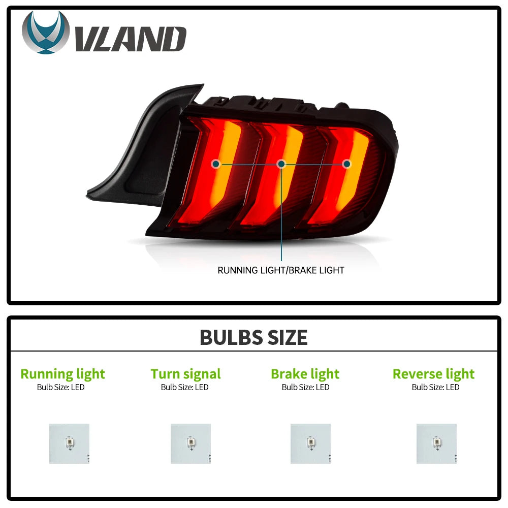 VLAND Tail lamp assembly for Ford Mustang 2015-2020 Tail light with Sequential Turn Signal Reverse Lights Plug and Play sayaragear