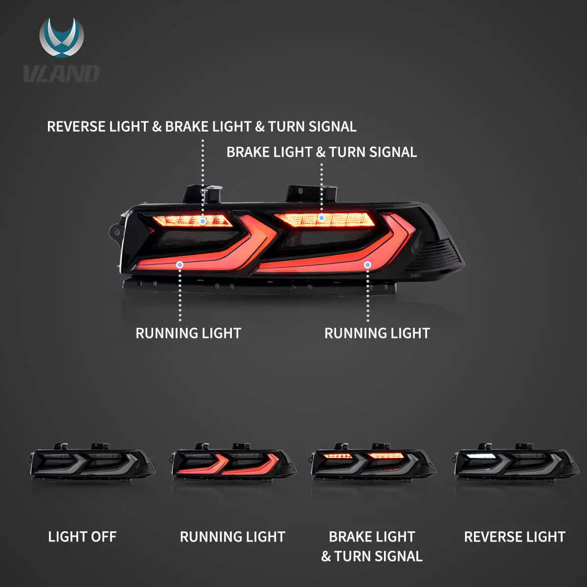 Vland 2014-2015 Camaro 5th Gen Facelift LED Tail Lights with Sequential Turn Signal Rear Lamp Assembly Upgrade sayaragear