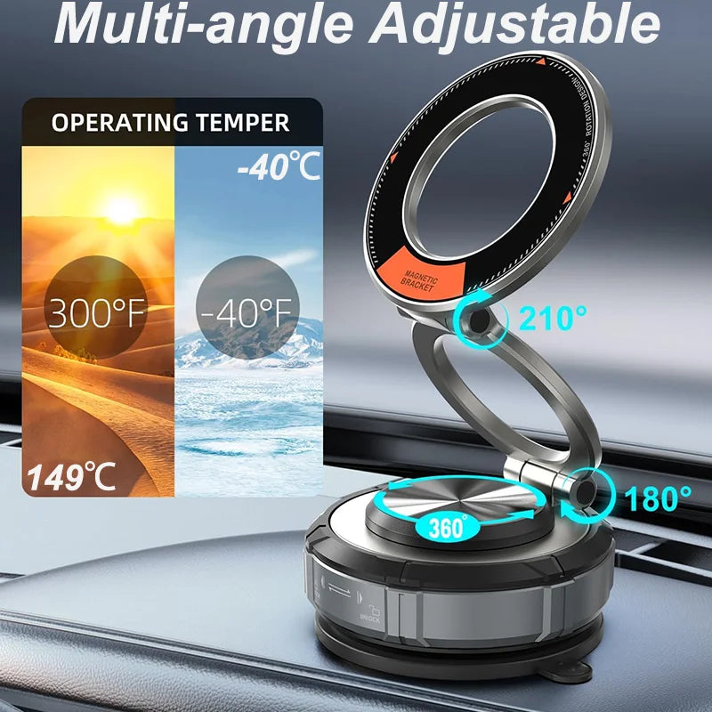 Alloy Magnetic Car Phone Holder Vacuum Suction Mount with 3 Rings 360 Rotation for Car Windshield Dashboard for iPhone Samsung sayaragear