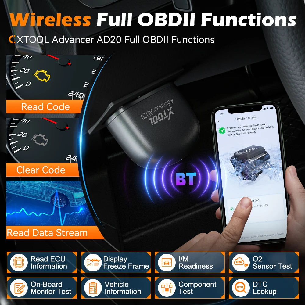 XTOOL Advancer AD20 Mini Bluetooth 5.0 OBD2 Scanner Full obd2 Functions Car Diagnostic Scan Tool Read/Clear fault code Universal sayaragear
