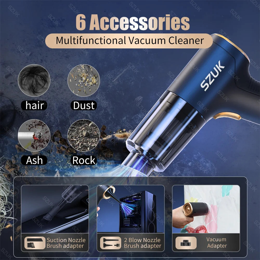 SZUK 98000PA Mini Car Vacuum Cleaner Powerful Cleaning Machine Strong Suction Handheld for Car Home Portable Wireless Cleaner sayaragear