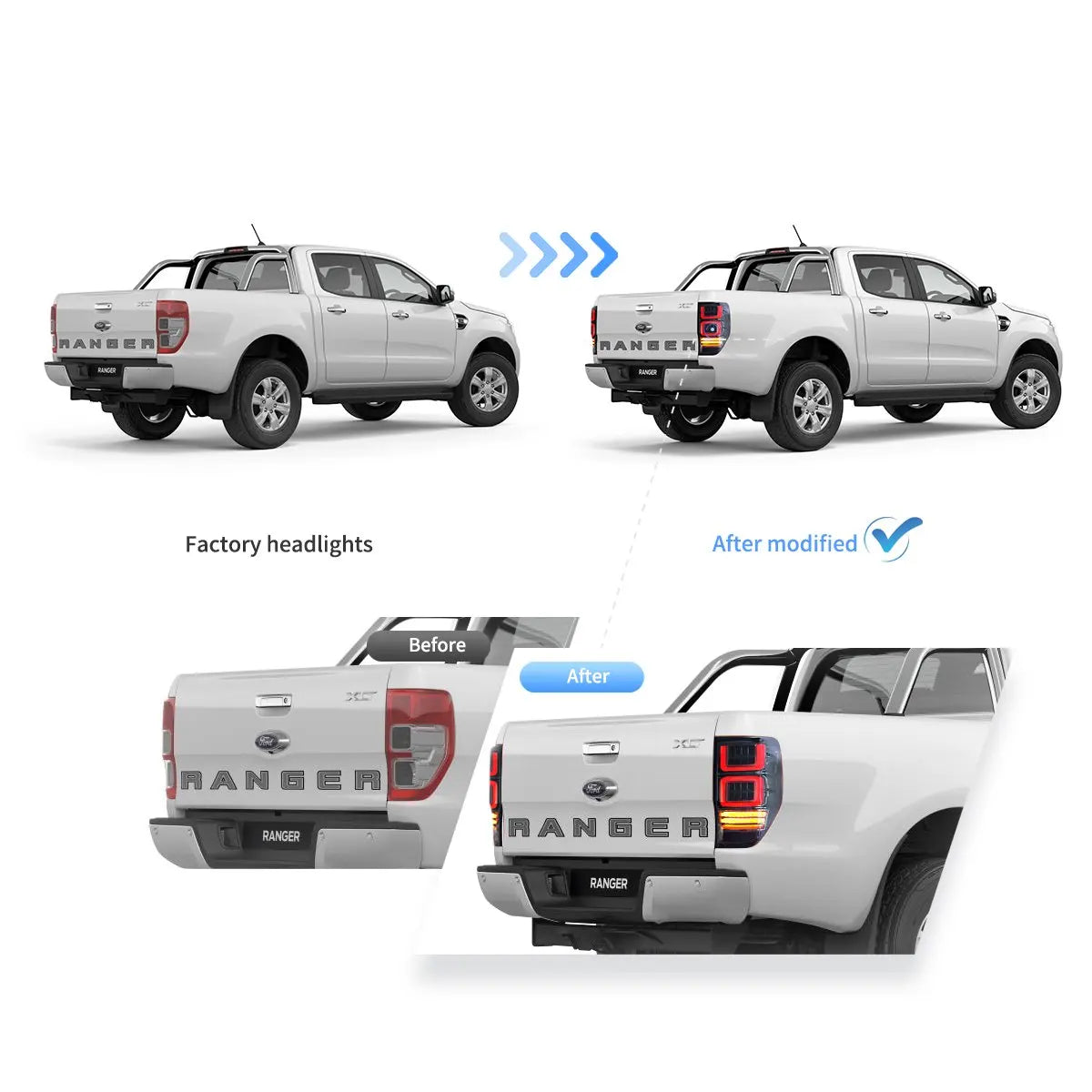 Vland 12-22 Ranger 1th Gen (T6/P375) LED Tail Lights With Sequential Turn Signal (Not Fit For US Models) sayaragear