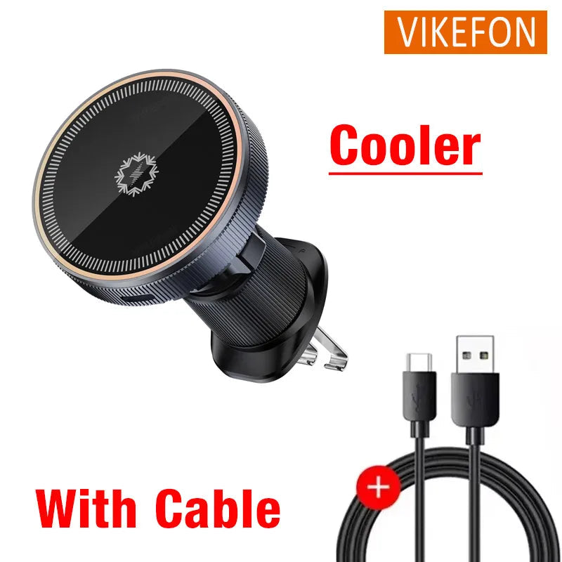 ice Cooling Magnetic Wireless Car Charger Stand for iPhone 16 15 14 13 12 Pro Max MacSafe Car Phone Holder Fast Charging Station sayaragear