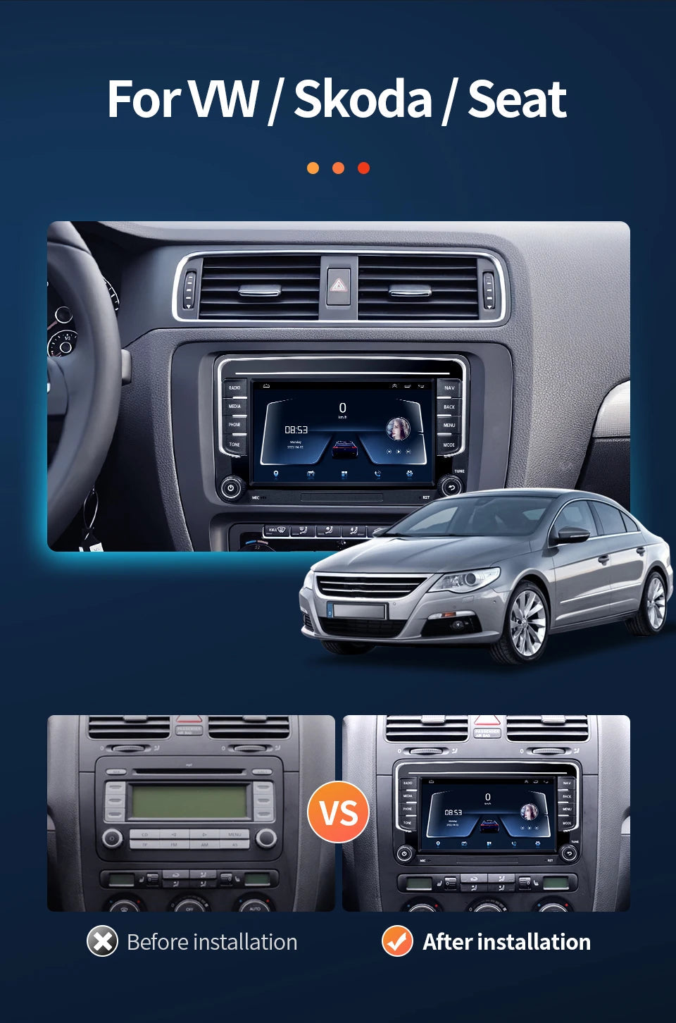GRANDnavi Android13 Car Radio GPS For VW Volkswagen Skoda Octavia Golf 5 6 Touran Passat B6 Polo Jetta 2Din Multimedia Player sayaragear