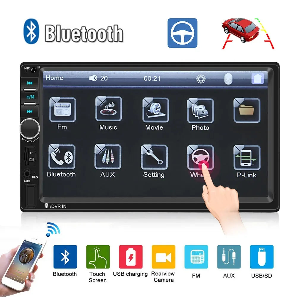 7" Double 2 DIN Car MP5 Player B-T Touch Screen Stereo Radio With 4led Camera sayaragear
