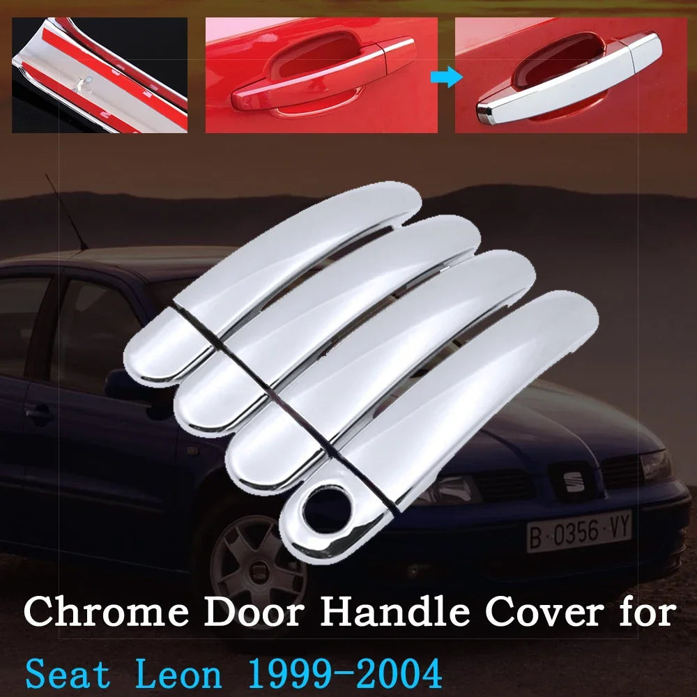 Chrome Car Door Handle Cover for Seat Leon MK1 1M 1999~2004 Handles Covering Trim Set Exterior Accessories 2000 2001 2002 2003 sayaragear