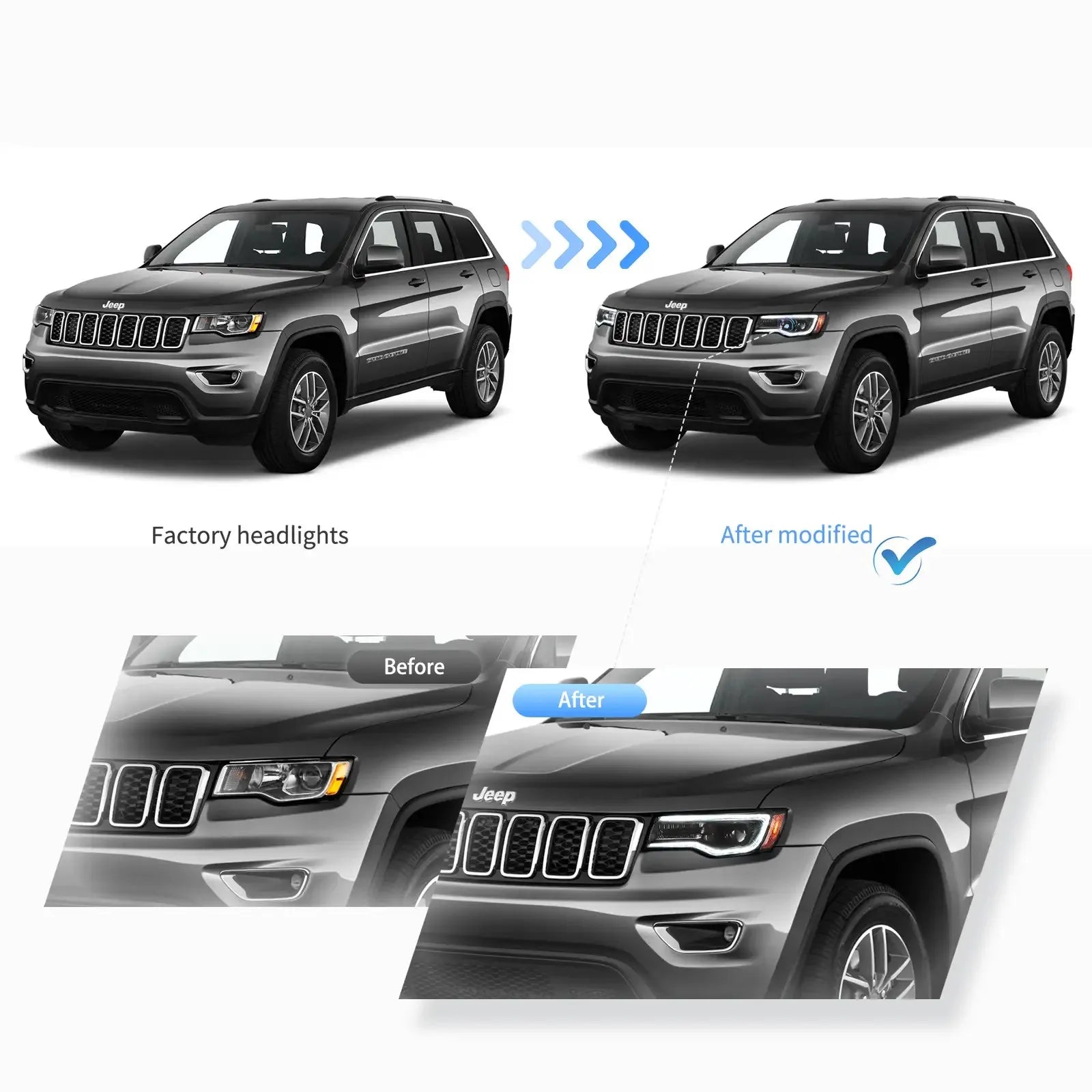 Vland 2014-2022 Grand Cherokee (WK2) LED Headlights With Startup Animation/ Blue DRL sayaragear