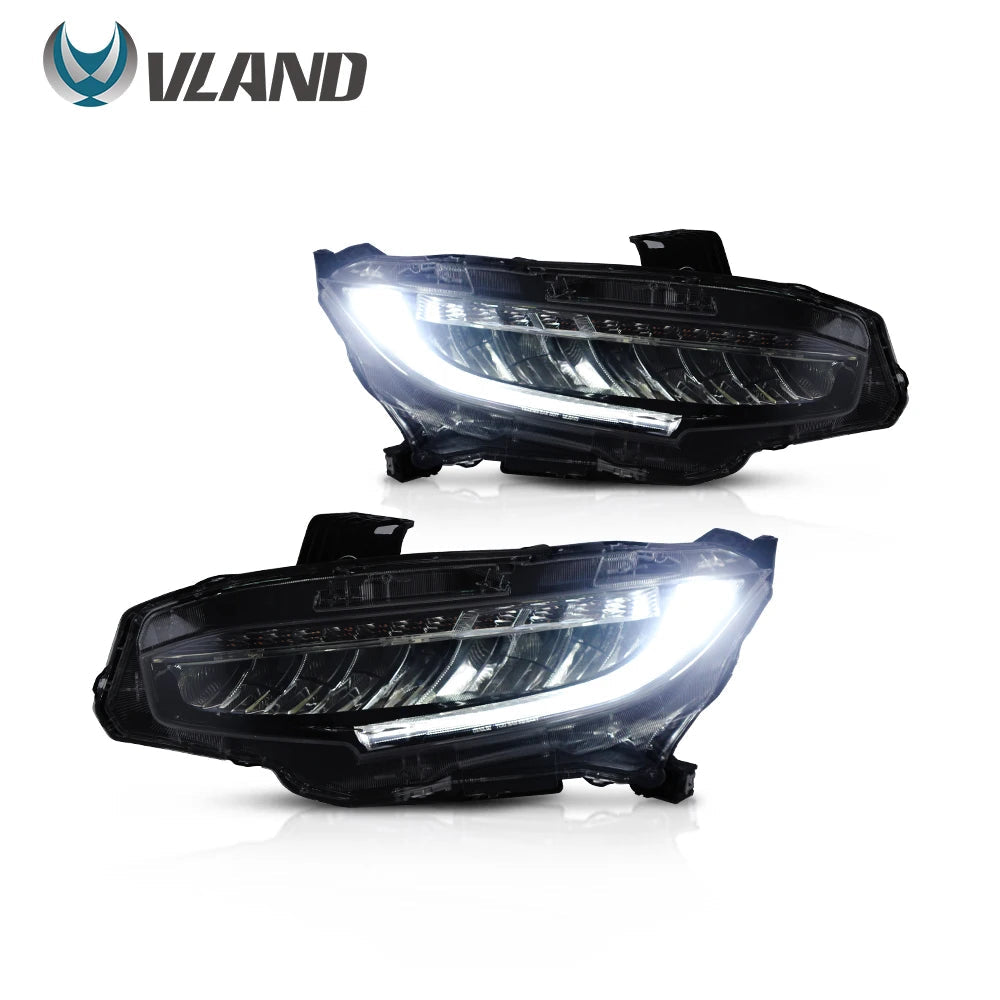 Vland factory car accessories for Car full LED lights for Civic headlight 2016-2018 with white DRL and yellow moving turn signal sayaragear