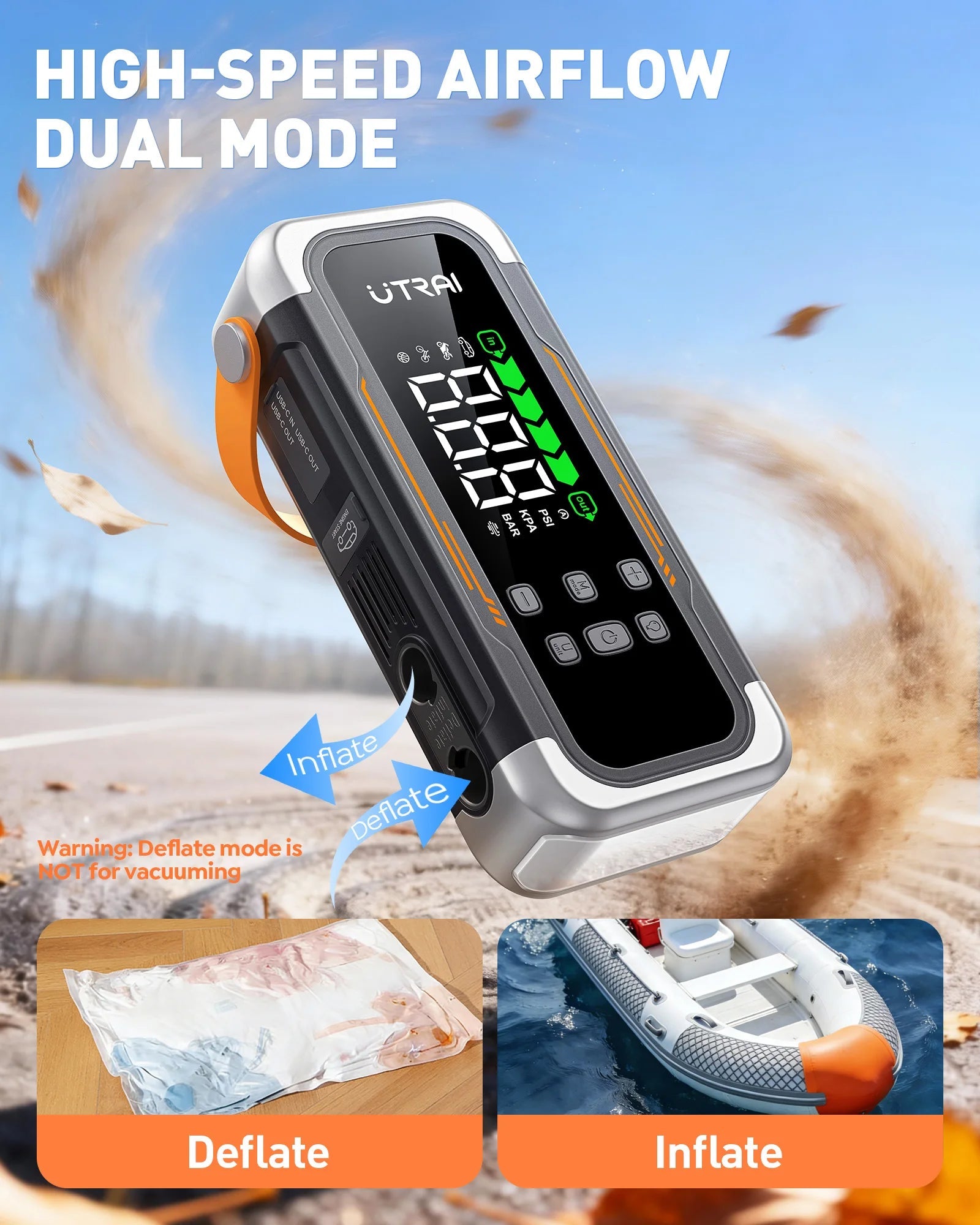 UTRAI 5 in 1 6000A Car Jump Starter 150PSI Air Pump PD30W Power Bank High-speed Airflow Dualmode For kayakingCar Battery Booster sayaragear